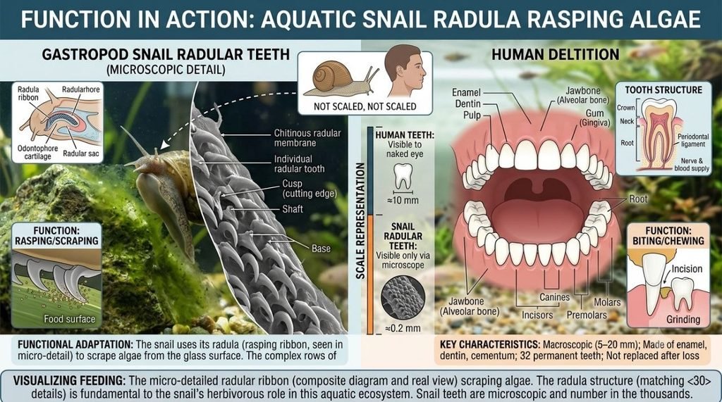  snail teeth compared to human teeth size and structure