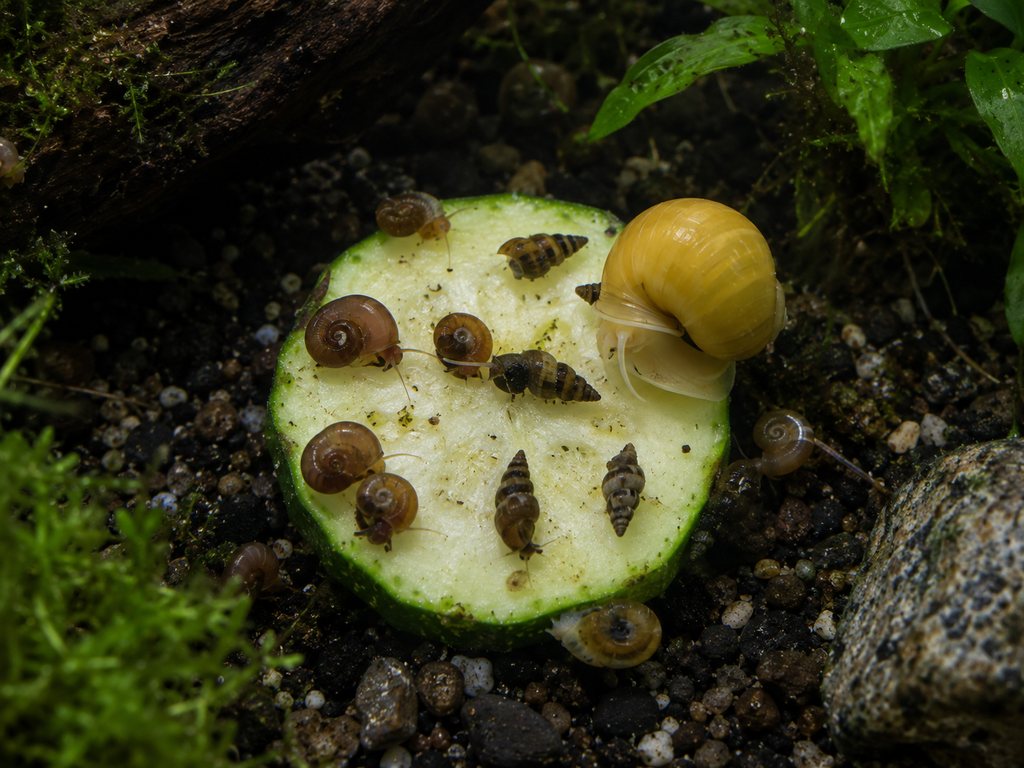 Zucchini trap used to remove excess freshwater aquarium snails