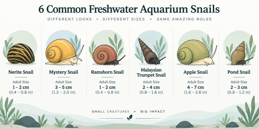 Comparison of common freshwater aquarium snail species