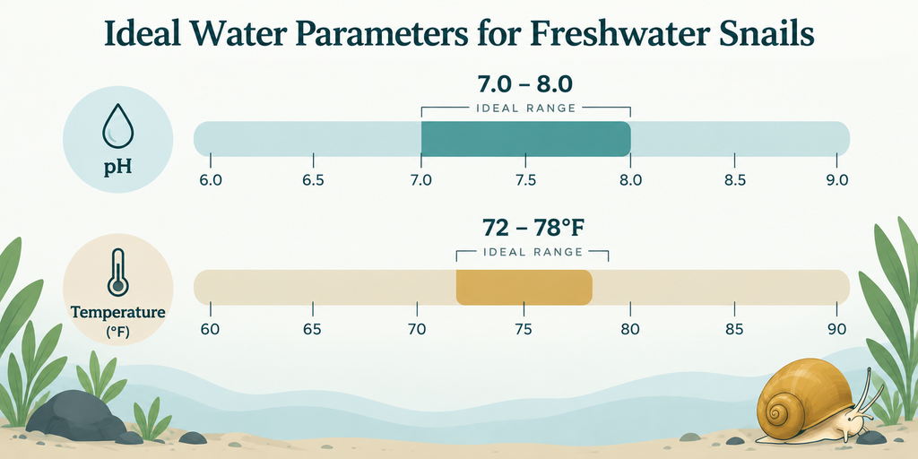 Ideal pH and temperature range for freshwater aquarium snails