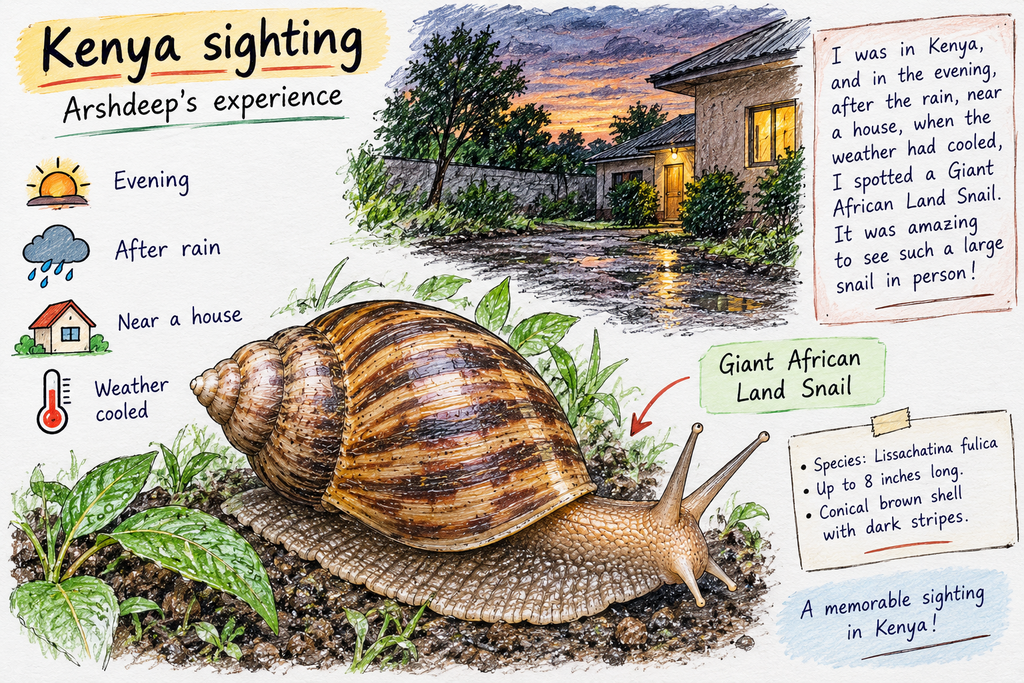 Giant African Land Snail on a wall in Kenya after rain