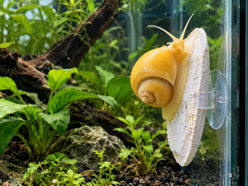 Calcium powder dusted on blanched vegetable for aquarium snails